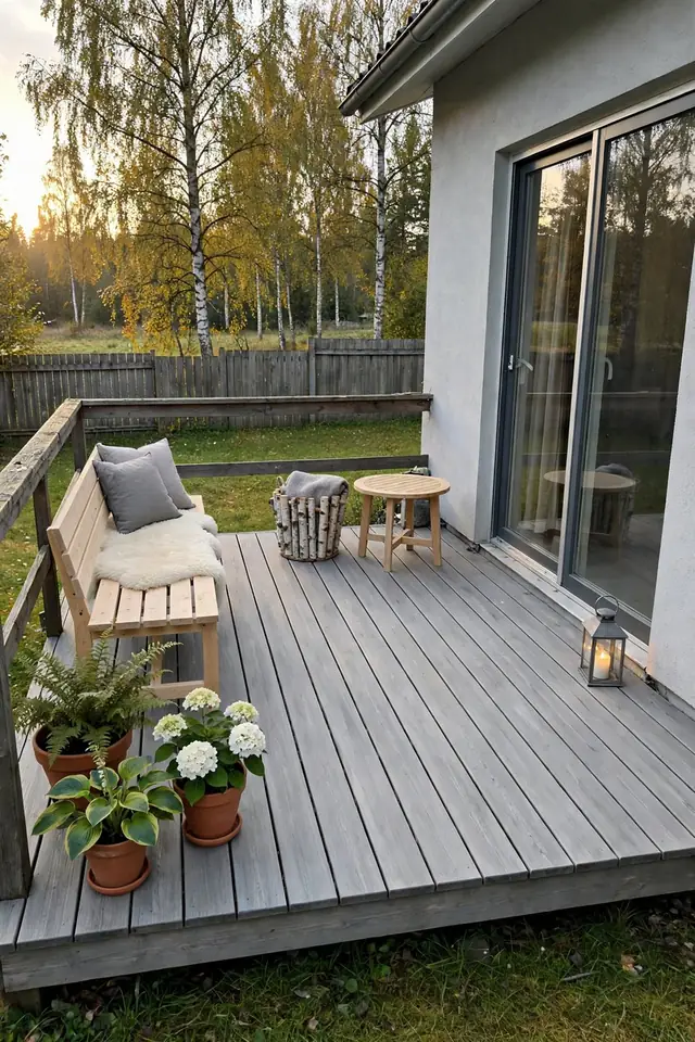 Sama terrass AI kujundusideena põhjamaise rahu stiilis